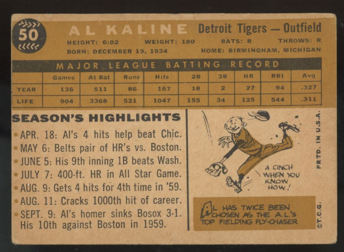 1960 Topps Al Kaline #50 VG "B"