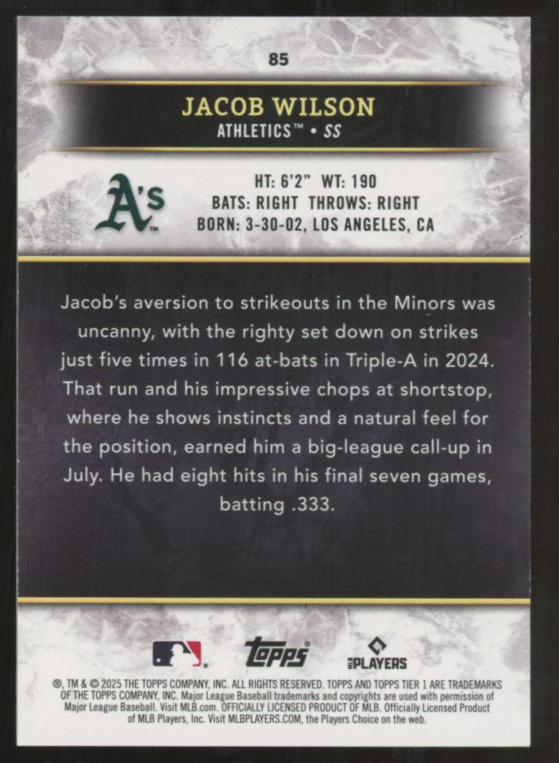 2025 Topps Tier One Jacob Wilson RC Pink Foil /5 #85