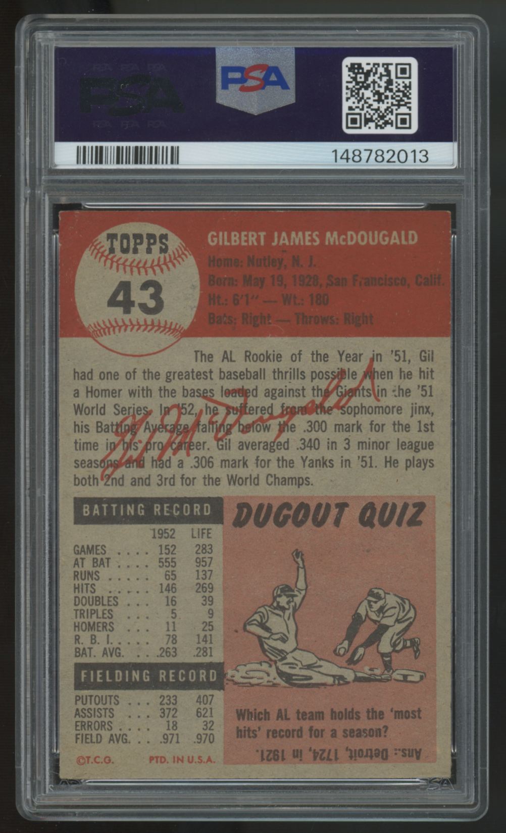 1953 Topps Gil McDougald #43 PSA 3