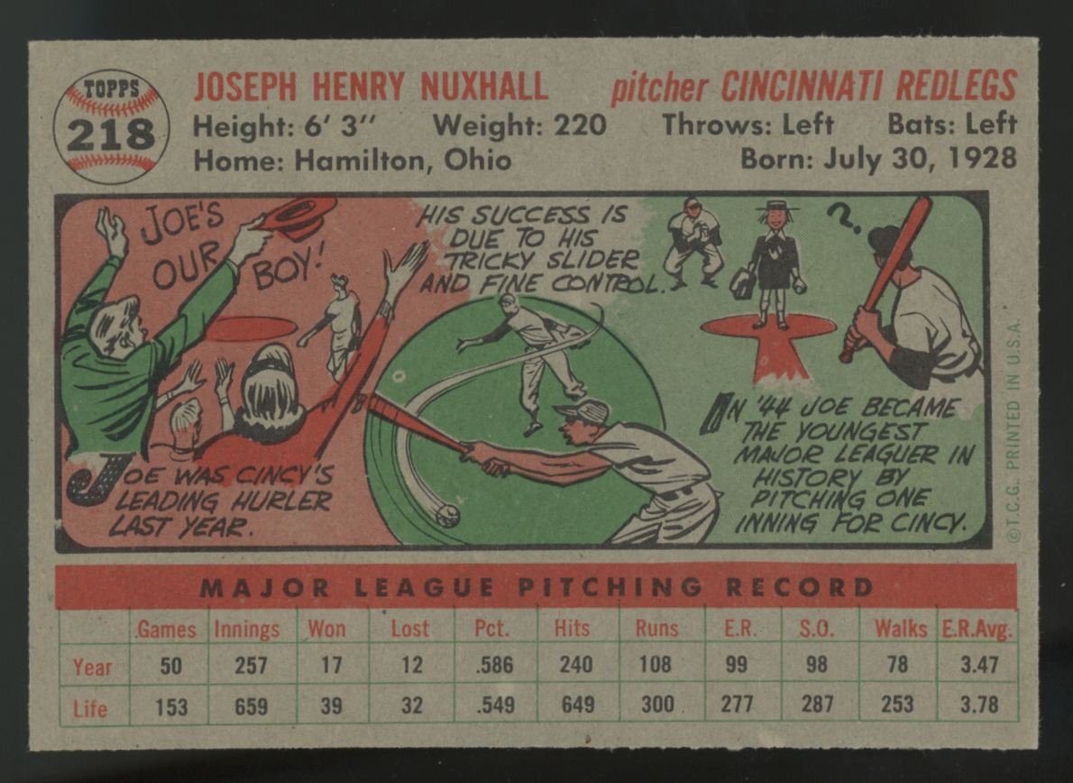 1956 Topps Joe Nuxall/Nuxhall #218 NM-MT