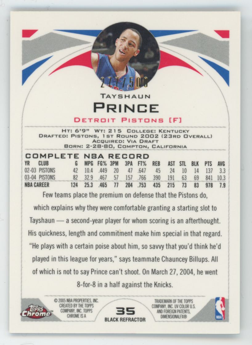 2004-05 Topps Chrome Tayshaun Prince Black Refractor /500 #35