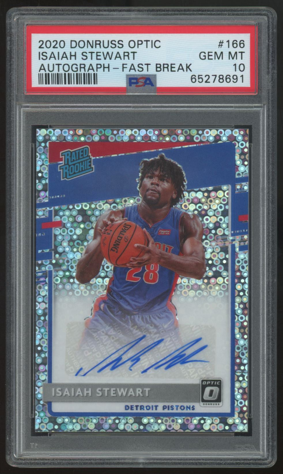 2020-21 Donruss Optic Isaiah Stewart RC Rated Rookie Fast Break Auto #166 PSA 10