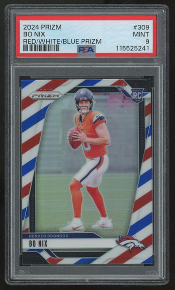 2024 Panini Prizm Bo Nix RC Red, White & Blue #309 PSA 9