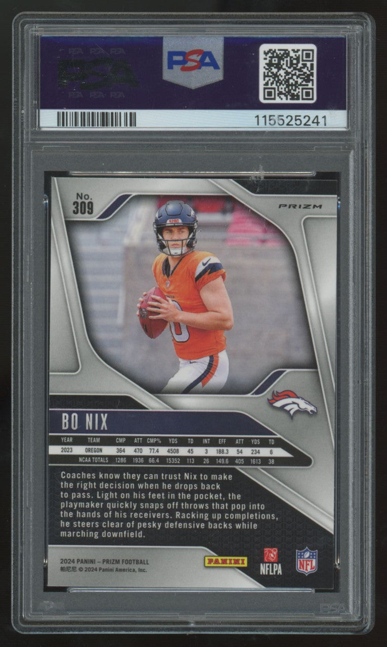 2024 Panini Prizm Bo Nix RC Red, White & Blue #309 PSA 9