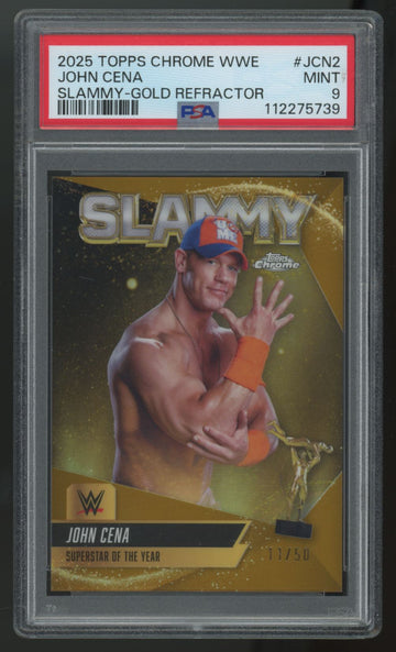 2025 Topps Chrome WWE John Cena Slammy Gold Refractor /50 #SMY-JCN2 PSA 9