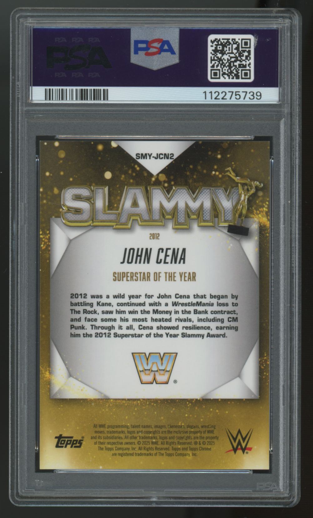2025 Topps Chrome WWE John Cena Slammy Gold Refractor /50 #SMY-JCN2 PSA 9