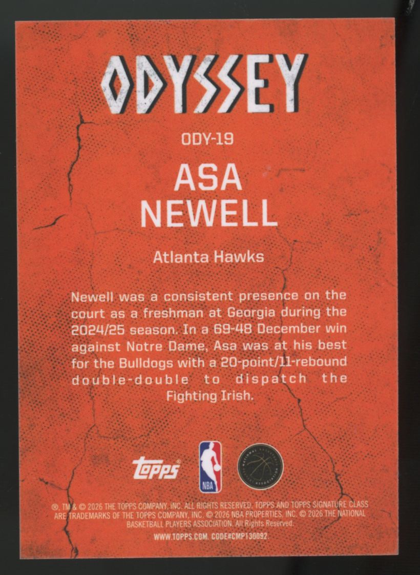2025-26 Topps Signature Class Asa Newell RC Odyssey #ODY-19