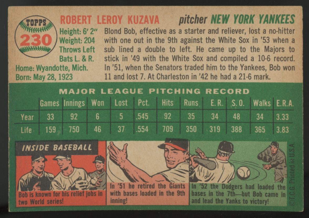 1954 Topps  Bob Kuzava #230 NM
