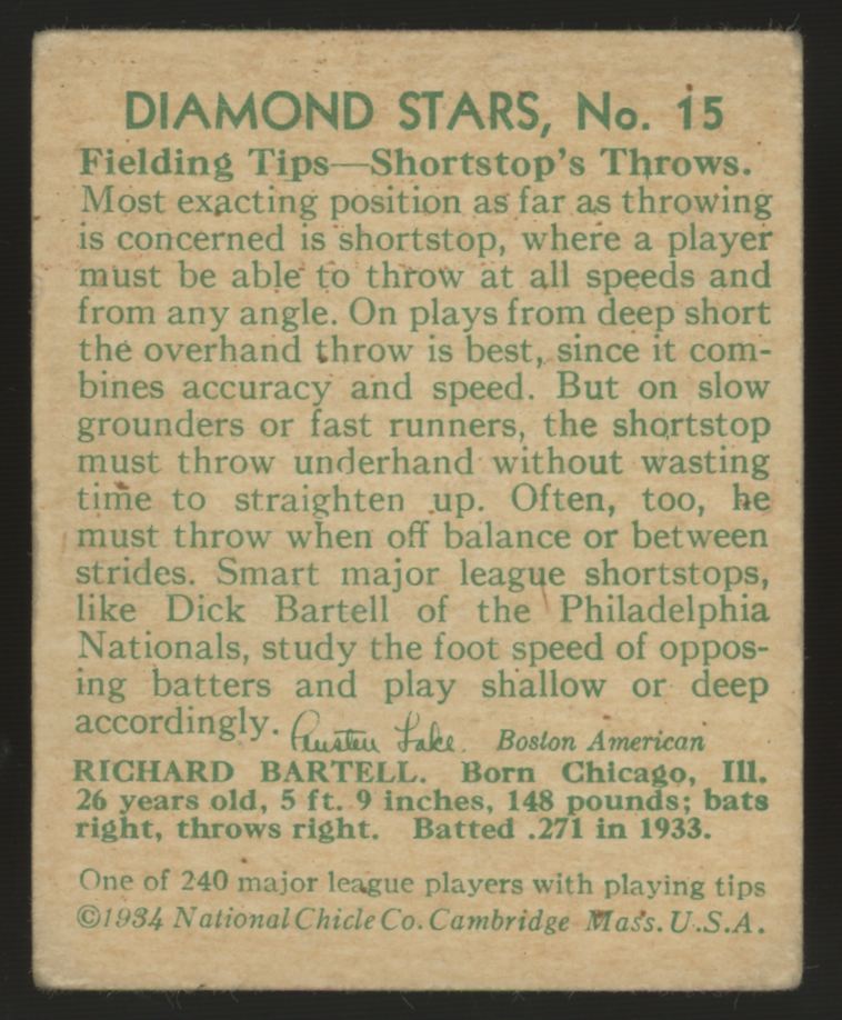 1934 National Chicle Dick Bartell Diamond Stars #15 VG-EX