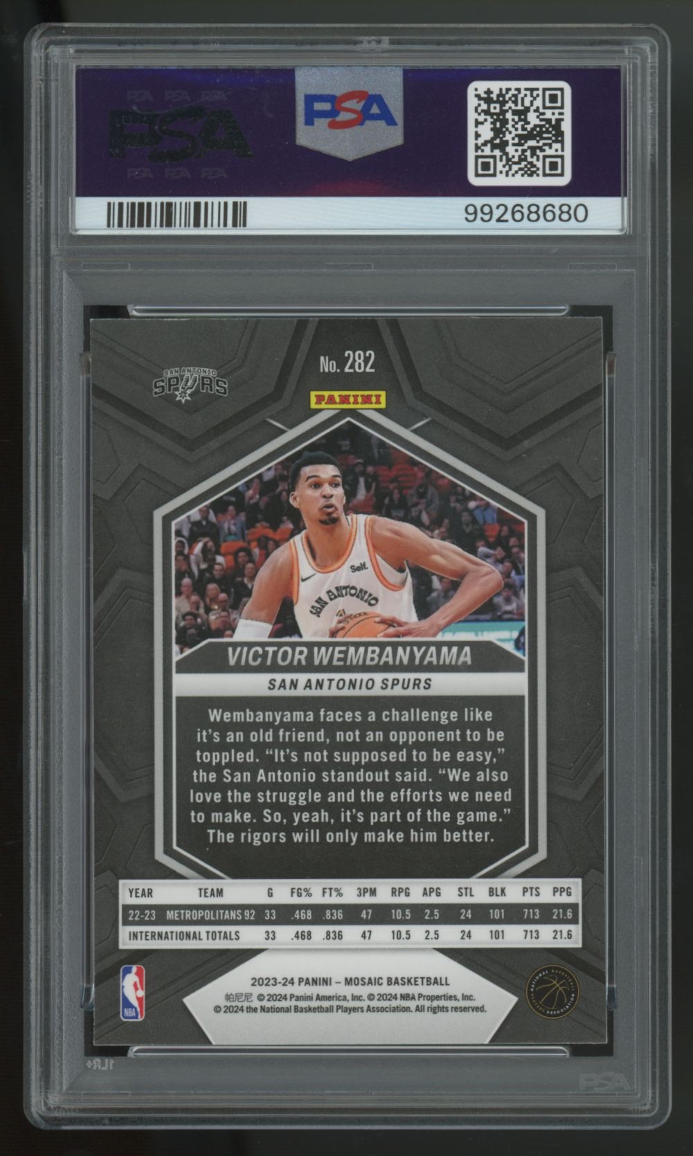 2023-24 Mosaic Victor Wembanyama RC City Edition #282 PSA 9