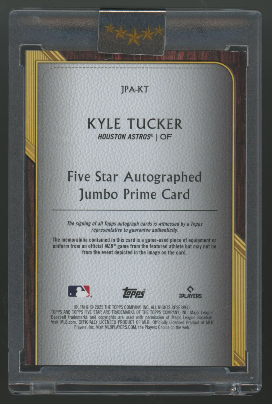 2025 Topps Five Star Kyle Tucker Jumbo Prime Patch Auto Blue /25 #JPA-KT