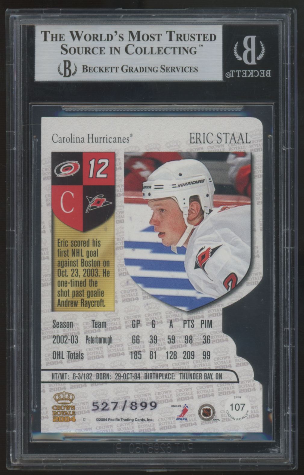 2003-04 Crown Royale Eric Staal Retail Signed Auto /899 #107 BGS Authentic