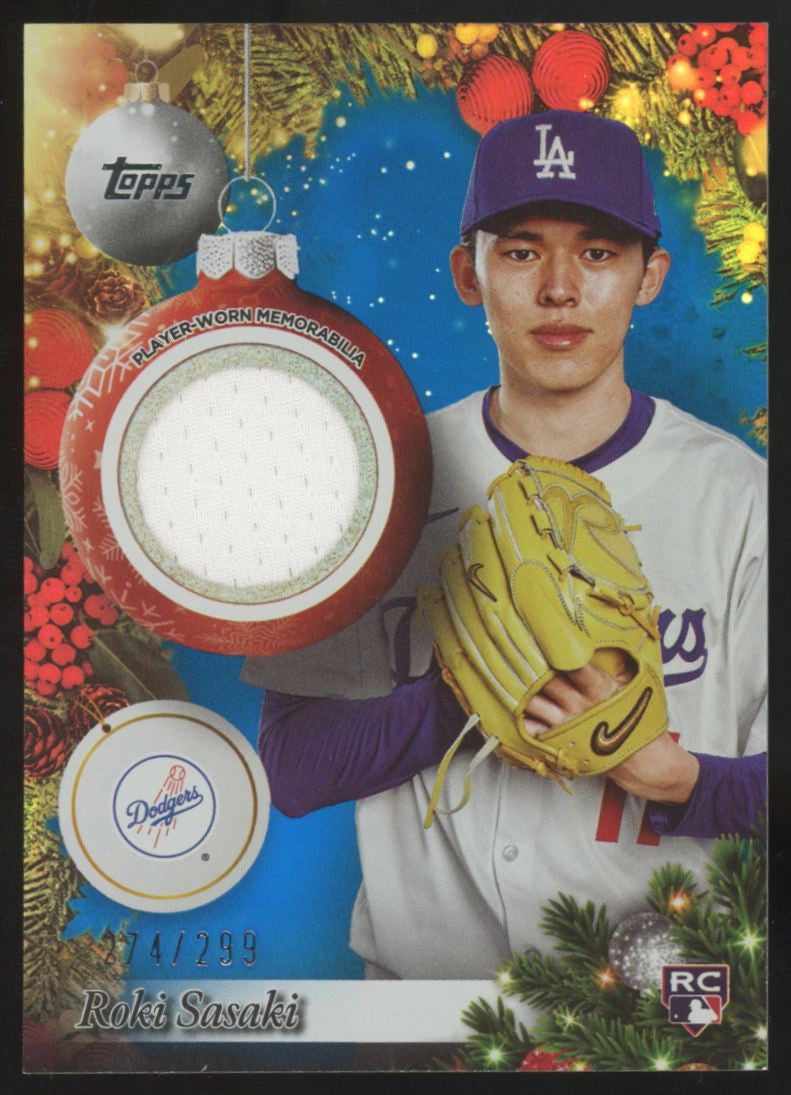 2025 Topps Holiday Mega Roki Sasaki RC Blue Metallic Patch /299 #PR-RS