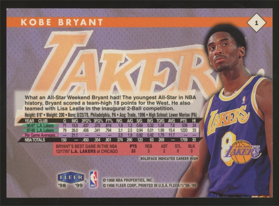 1998-99 Fleer Tradition Kobe Bryant #1