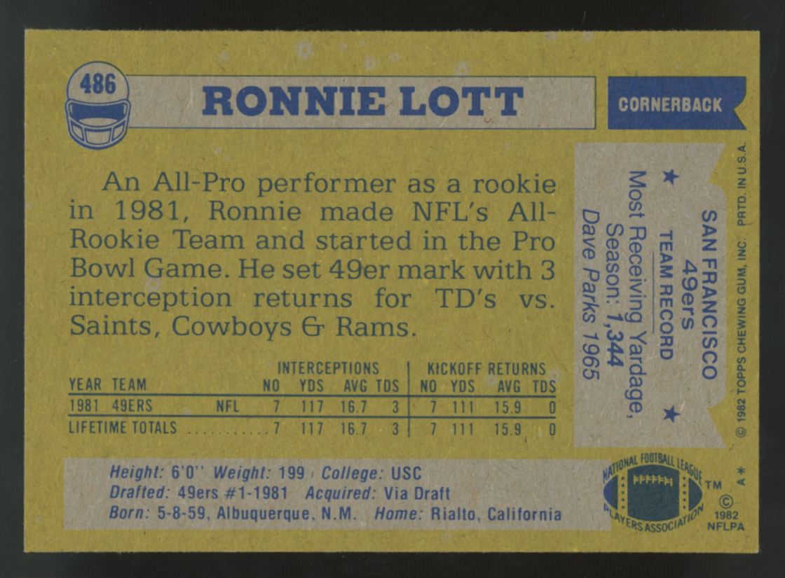 1983 Topps Ronnie Lott RC #486 NM