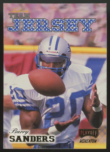 1998 Playoff Momentum Barry Sanders Team Jersey #R40