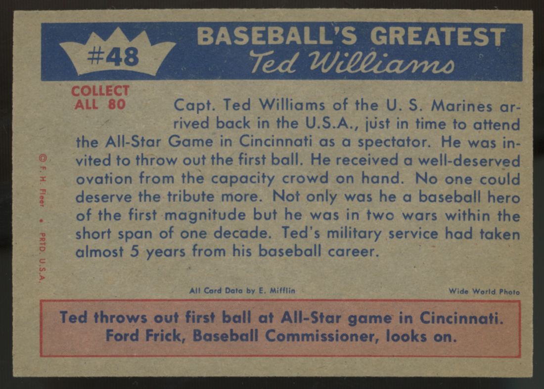 1959 Fleer Ted Williams July 14, 1953 Ted Returns #49 NM-MT