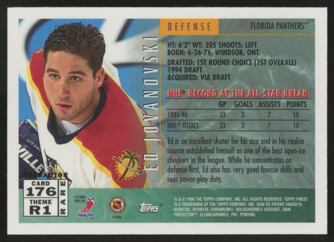 1995-96 Topps Finest Ed Jovanovski RC Rare Refractor W/ Protector #176