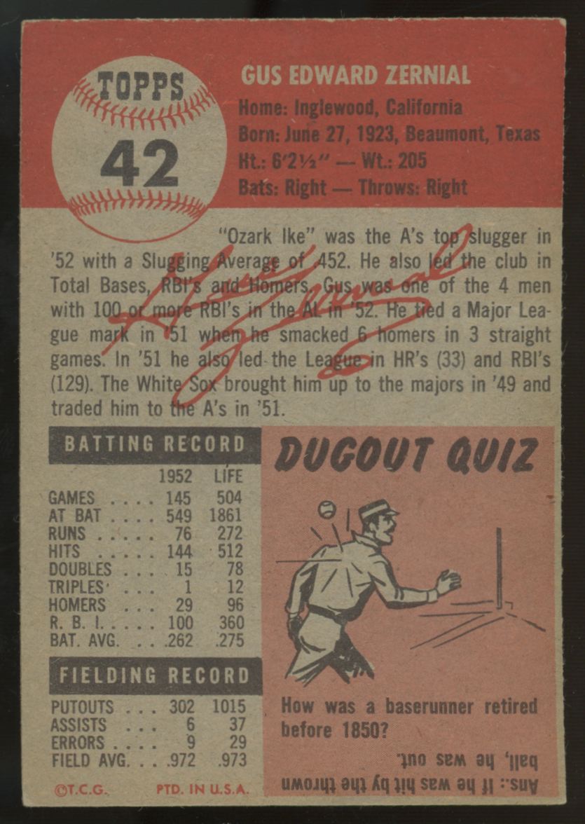 1953 Topps Gus Zernial #42 EX