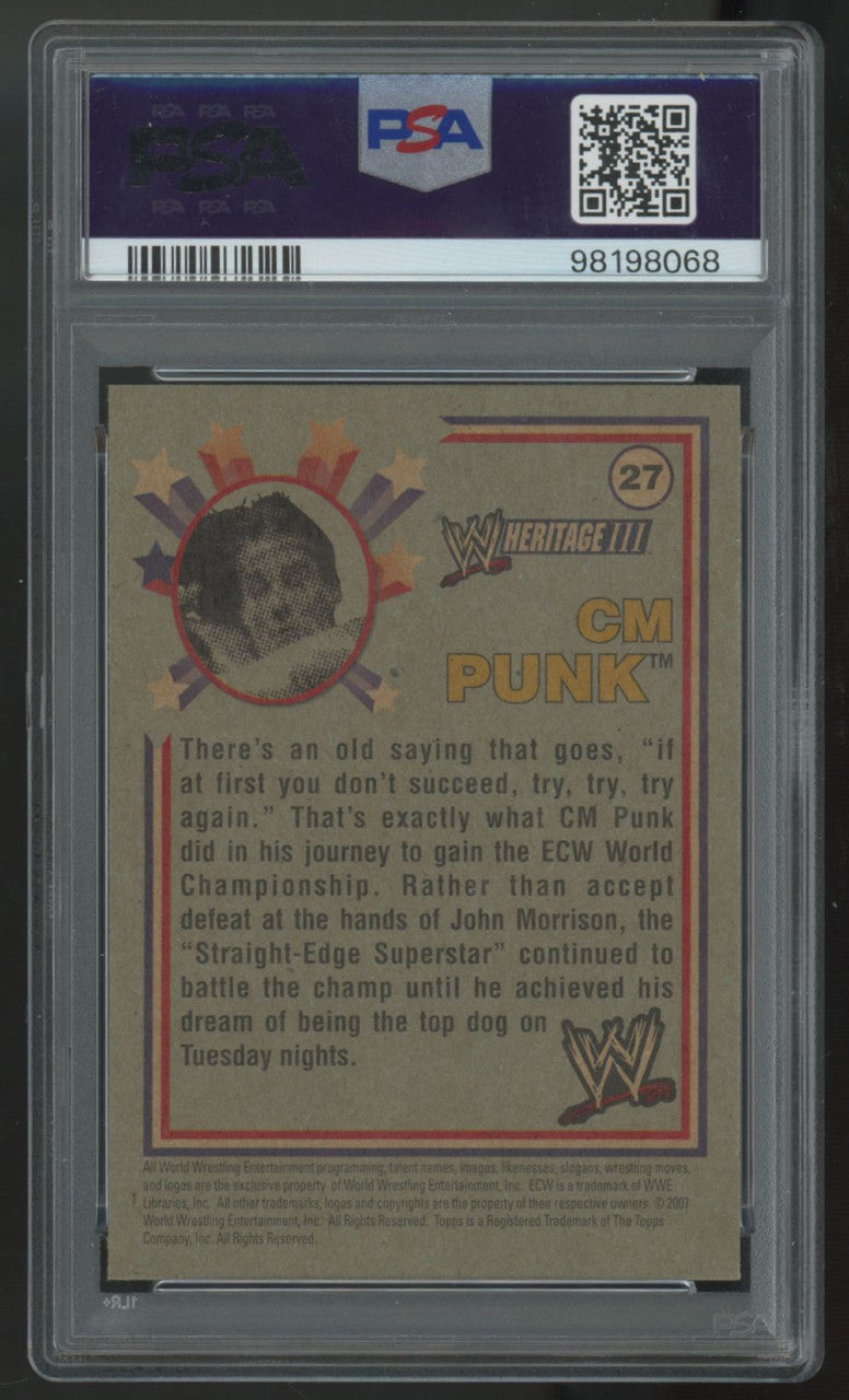 2007 Topps WWE Heritage III CM Punk #27 PSA 9