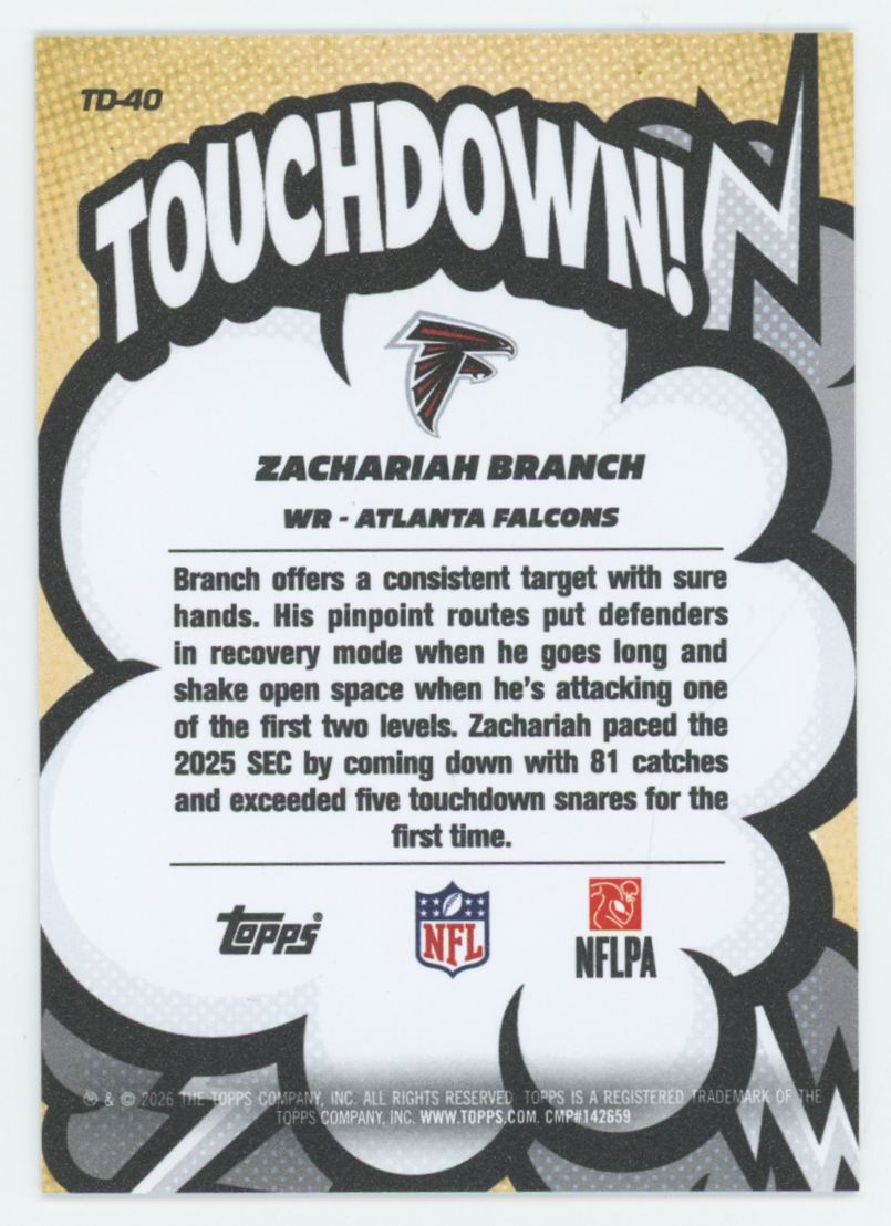 2026 Topps Flagship Zachariah Branch RC Touchdown! SSP #TD-40