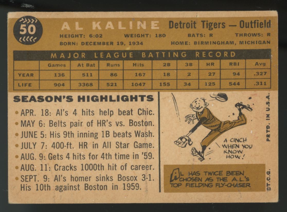 1960 Topps Al Kaline #50 VG "A"
