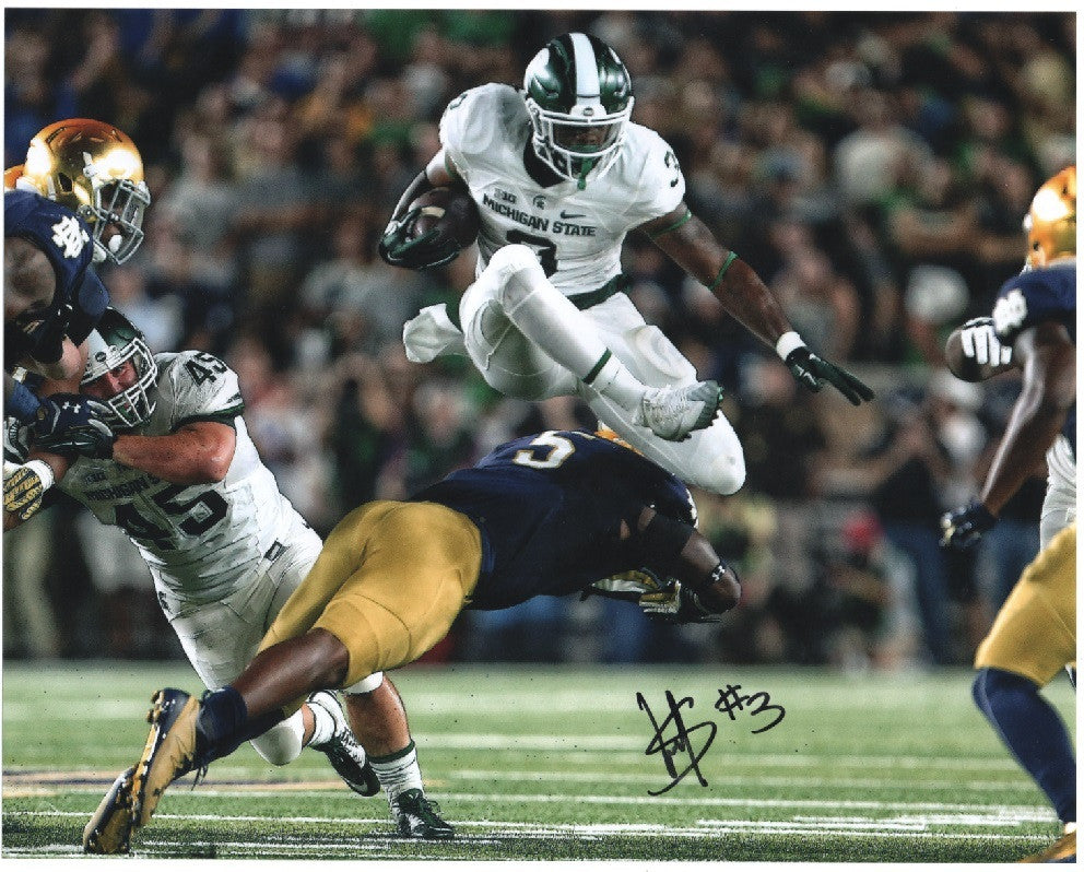 LJ Scott Autographed MSU Michigan State Spartans 8x10 VS. ND Photo Auto ~ w/COA