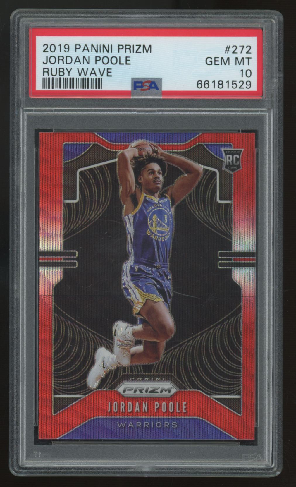 2019-20 Panini Prizm Jordan Poole RC Ruby Wave #272 PSA 10