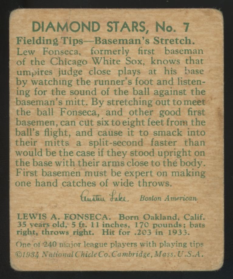 1934 National Chicle Lew Fonseca Diamond Stars #7 Good
