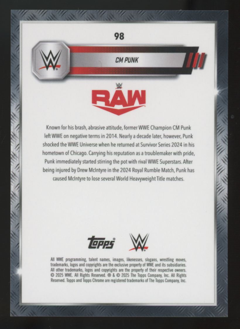 2025 Topps Chrome WWE CM Punk Black Refractor /10 #98