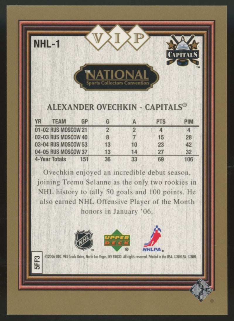 2006 Upper Deck The National VIP Alexander Ovechkin Rookie RC #NHL-1 "A"