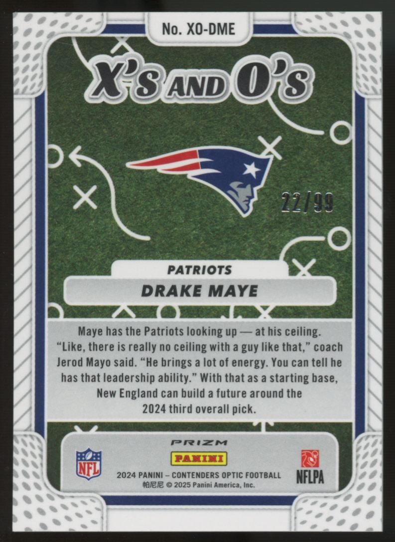 2024 Contenders Optic Drake Maye RC Xs and Os Blue /99 #XO-DME
