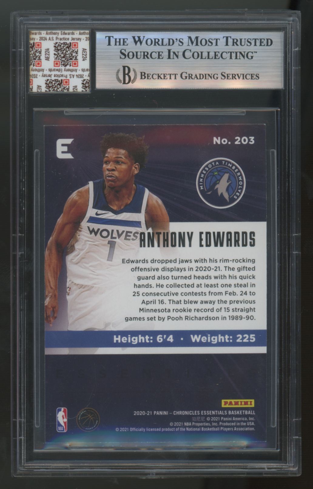 2020-21 Chronicles Anthony Edwards RC Essentials Patch Jersey Fusion Authentic