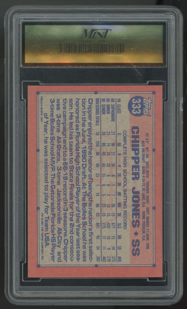 1991 Topps Chipper Jones RC #1 Draft Pick #333 MGS 10