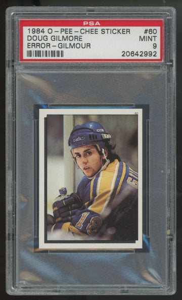 1984-85 O-Pee-Chee Sticker Doug Gilmour RC "Gilmore" Error #60 PSA 9
