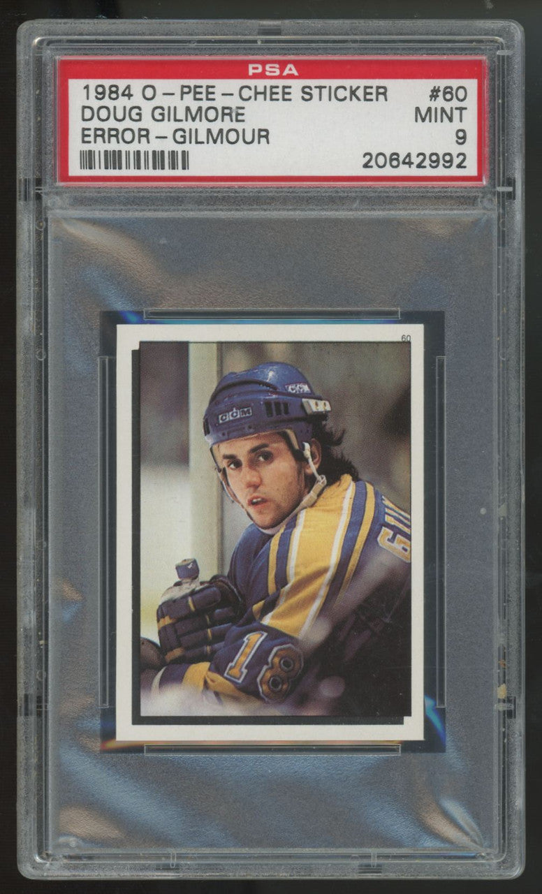 1984-85 O-Pee-Chee Sticker Doug Gilmour RC "Gilmore" Error #60 PSA 9