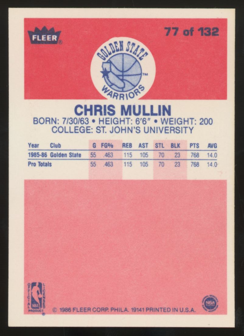 1986-87 Fleer Premier Chris Mullin RC #77