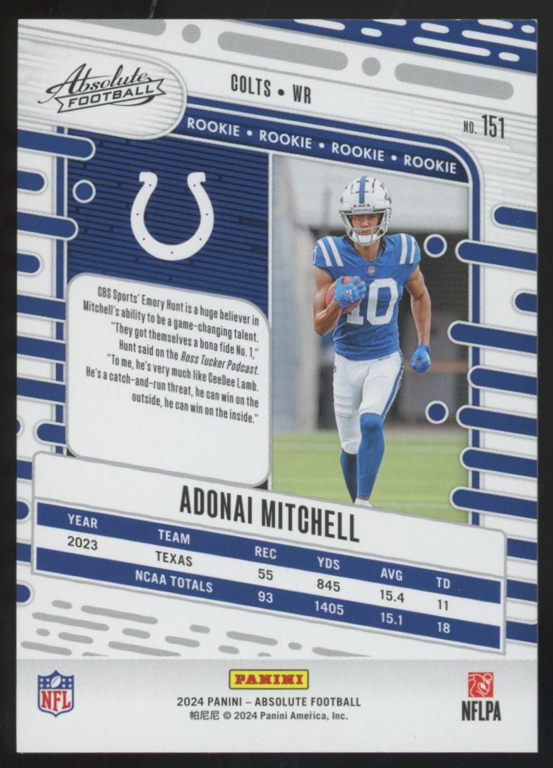 2024 Panini Absolute Adonai Mitchell RC Gold Spectrum /10 #151