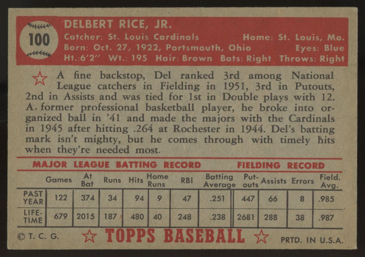 1952 Topps Del Rice #100 EX