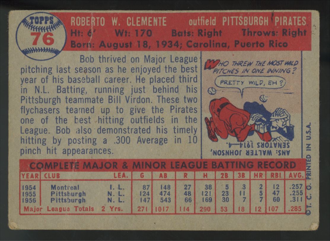 1957 Topps Roberto Bob Clemente #76 F/G (Crease)