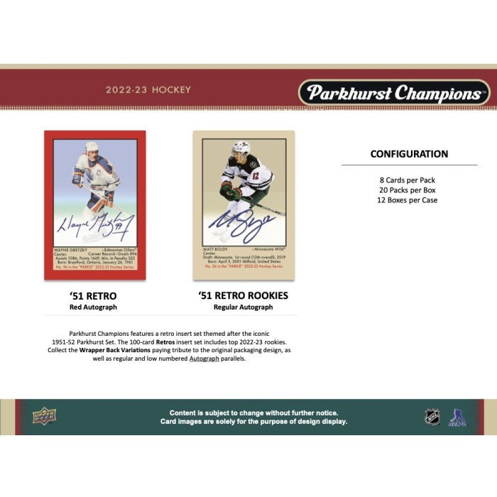 2022/23 Upper Deck Parkhurst Champions Hockey Hobby Box