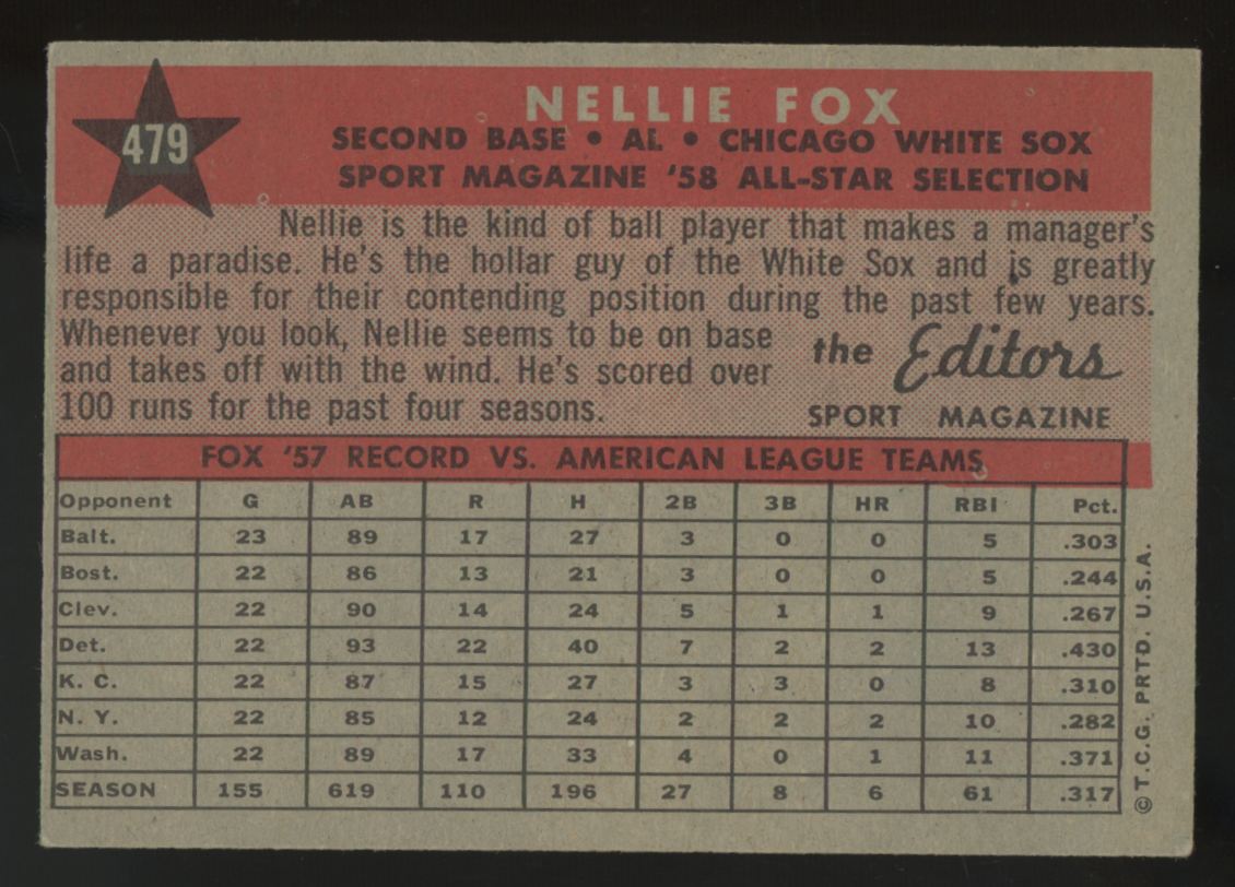 1958 Topps Nellie Fox All Star #479 EX+