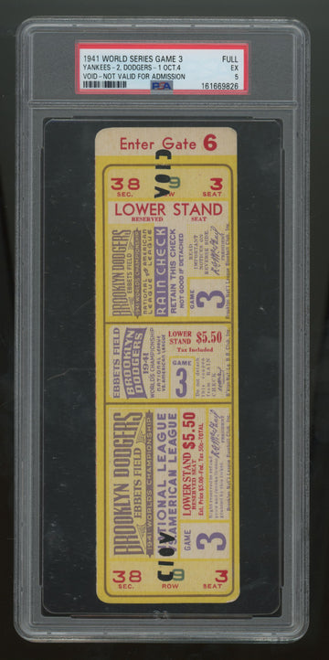 1941 World Series Game 3 Yankees Dodgers Void Ticket Full PSA 5
