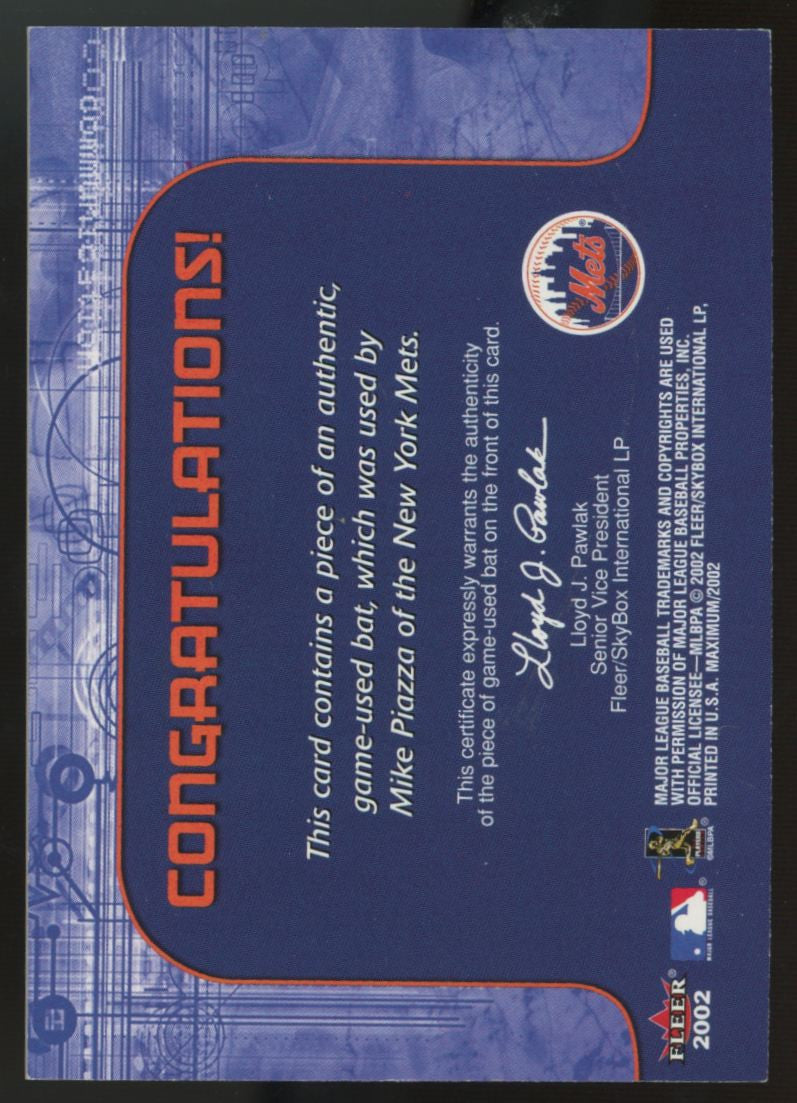 2002 Fleer Maximum Mike Piazza Gold Power Bat Patch /25