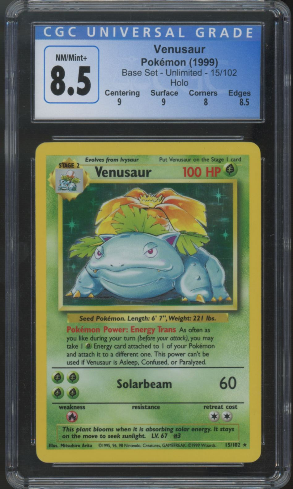 1999 Pokemon Venusaur Base Set Unlimited Holo #15 CGC 8.5