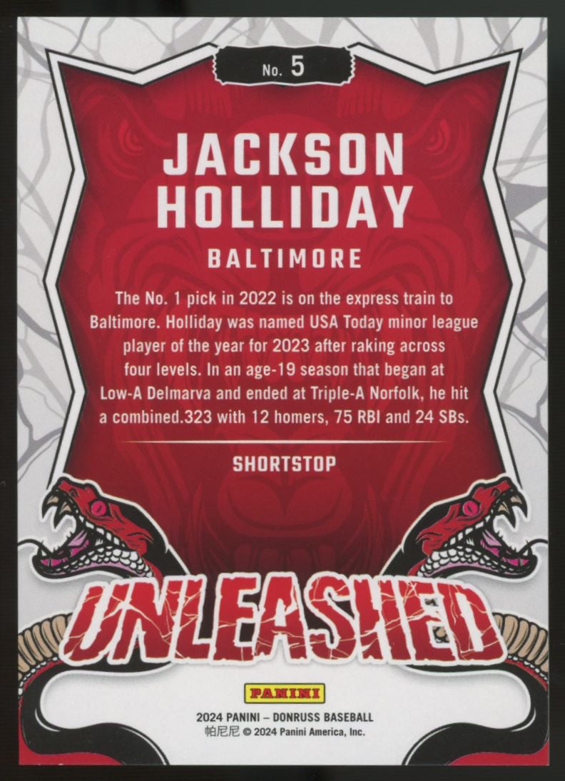 2024 Donruss Jackson Holliday RC Unleashed Red /99 #5