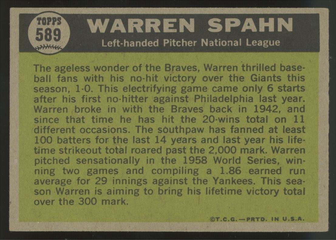 1961 Topps Warren Spahn All-Star #589 EX