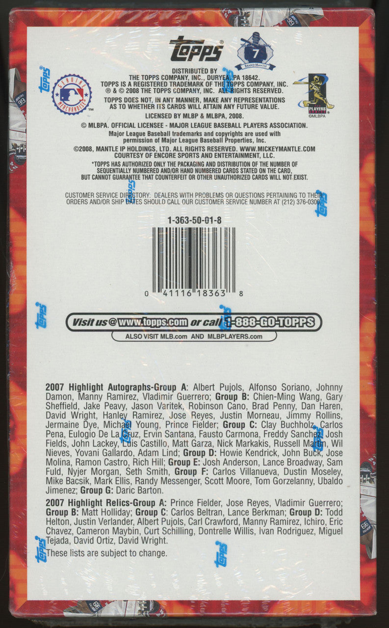 2008 Topps Baseball Series 1 Hobby Box Factory Sealed