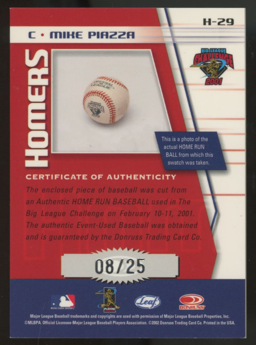 2002 Leaf Rookies & Stars Mike Piazza Homers Ball Relic /25 #H-29