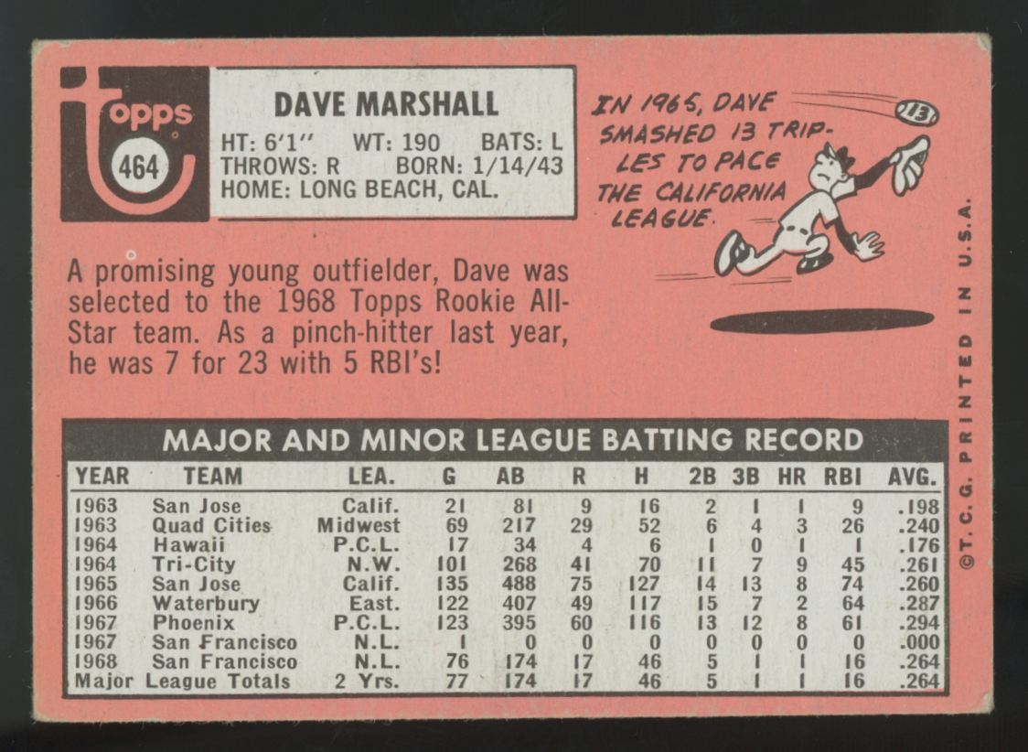 1969 Topps Dave Marshall White Letters #464 VG/EX